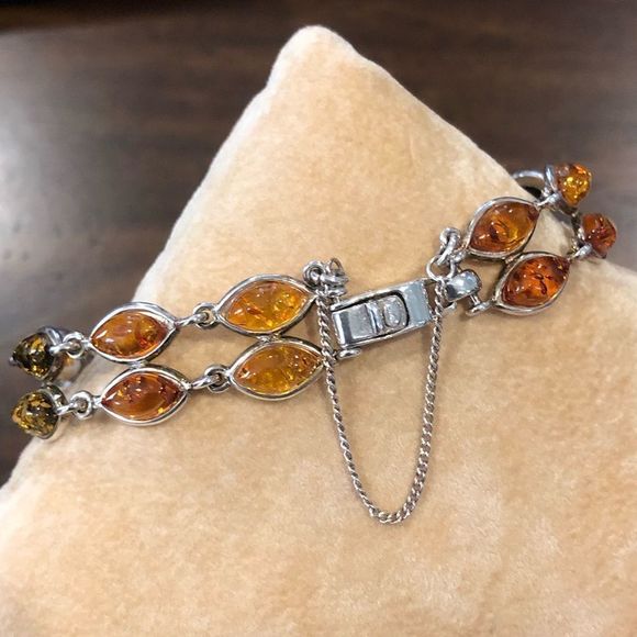 ARTISAN Double Strand Sterling Silver TriColor Amber Bracelet - Picture 8 of 10